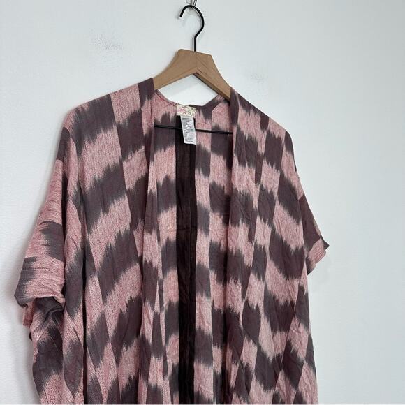 Free People Morning Glow Kimono Fringe Check Print One Size - Picture 5 of 7